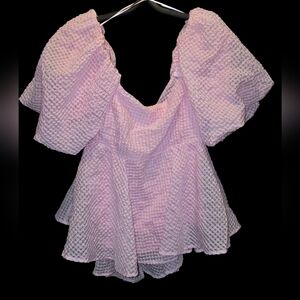 Mable Clothing Puff Sleeve Top - Pink Waffle Texture Cottagecore Romantic Medium
